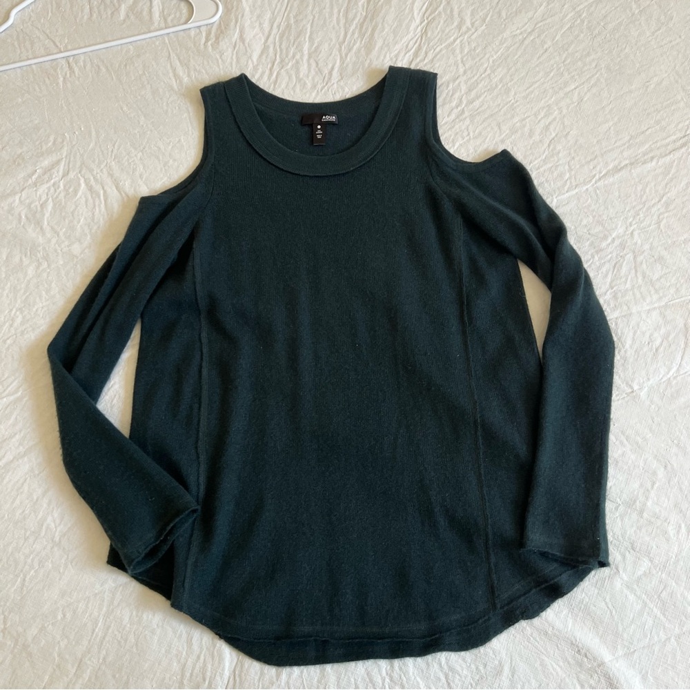 Aqua Pure 100% Cashmere Cold Shoulder Tunic Hi-Lo Sweater Small Cozy Evening